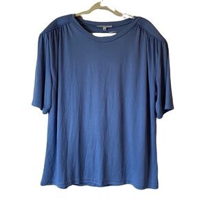 One One Six Womens Blue Ruched T Shirt Short Sleeve Top Pullover Size 3X NWOT